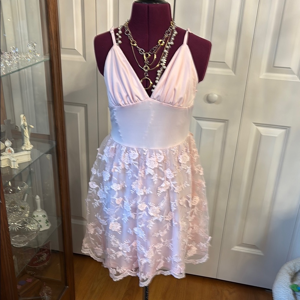 Pink Floral Lace Dress